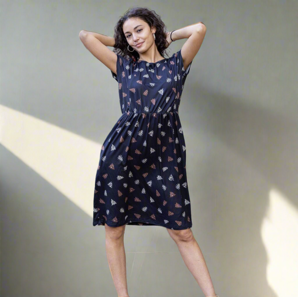 Brown Leopard Knee Length Breastfeeding Dress | Nursing Dress | MilkyMoonn