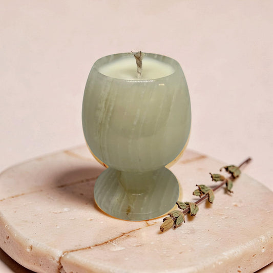 Repurposed Mini Onyx Goblet Candles - Soft Sandalwood